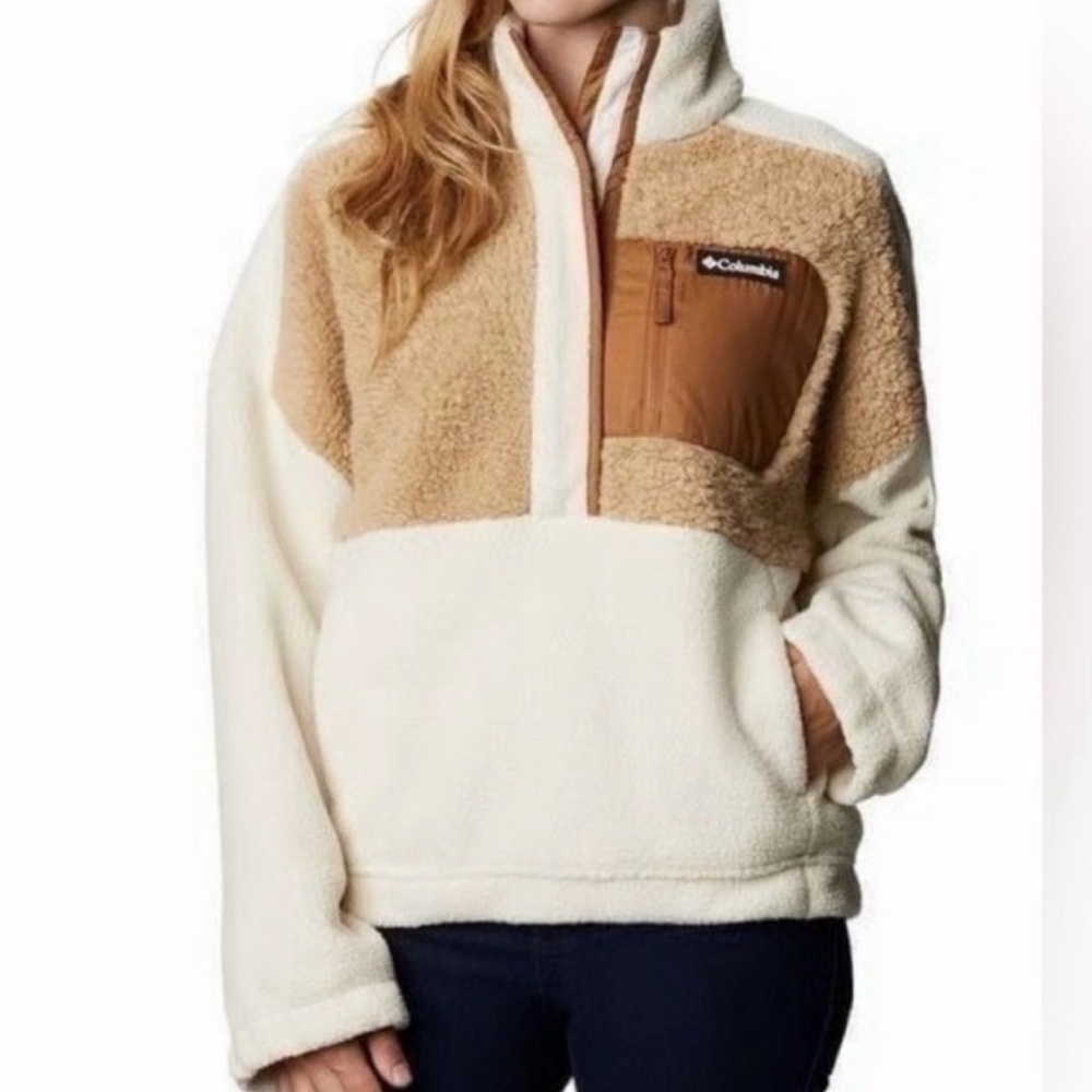 Columbia Cream and Tan Sherpa Half-Zip Pullover